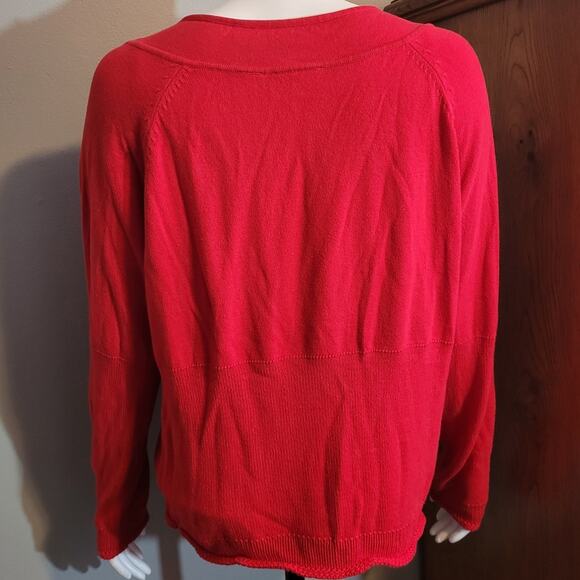 Liz Claiborne Red Sweater Sz Large Shoulder Zipper Kangaroo Pockets Dopamine - Picture 5 of 9